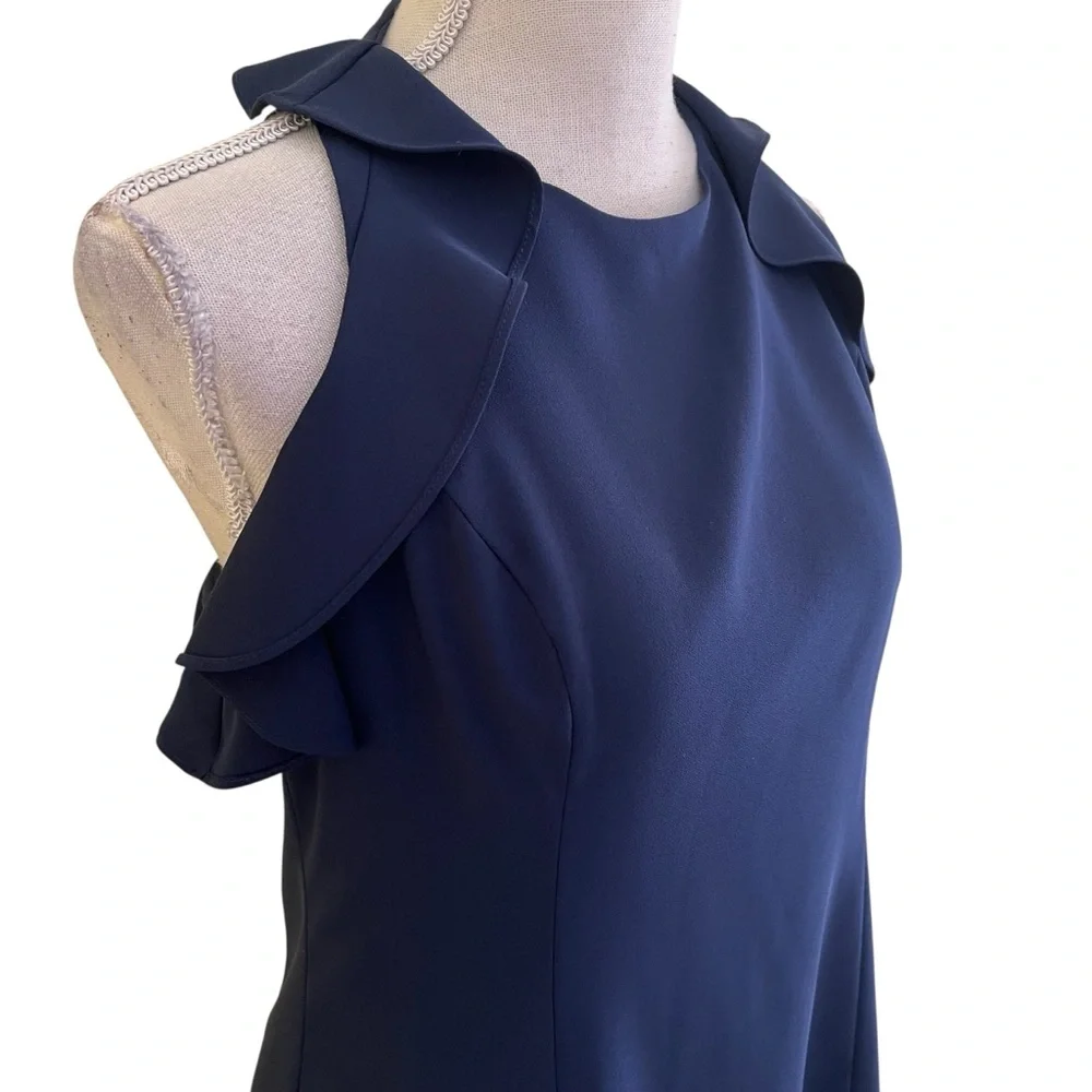 Lilly Pulitzer Navy BlueCrepe Sleeveless Flounce Lace Yoke Britnee Dress 6 - Picture 4 of 12